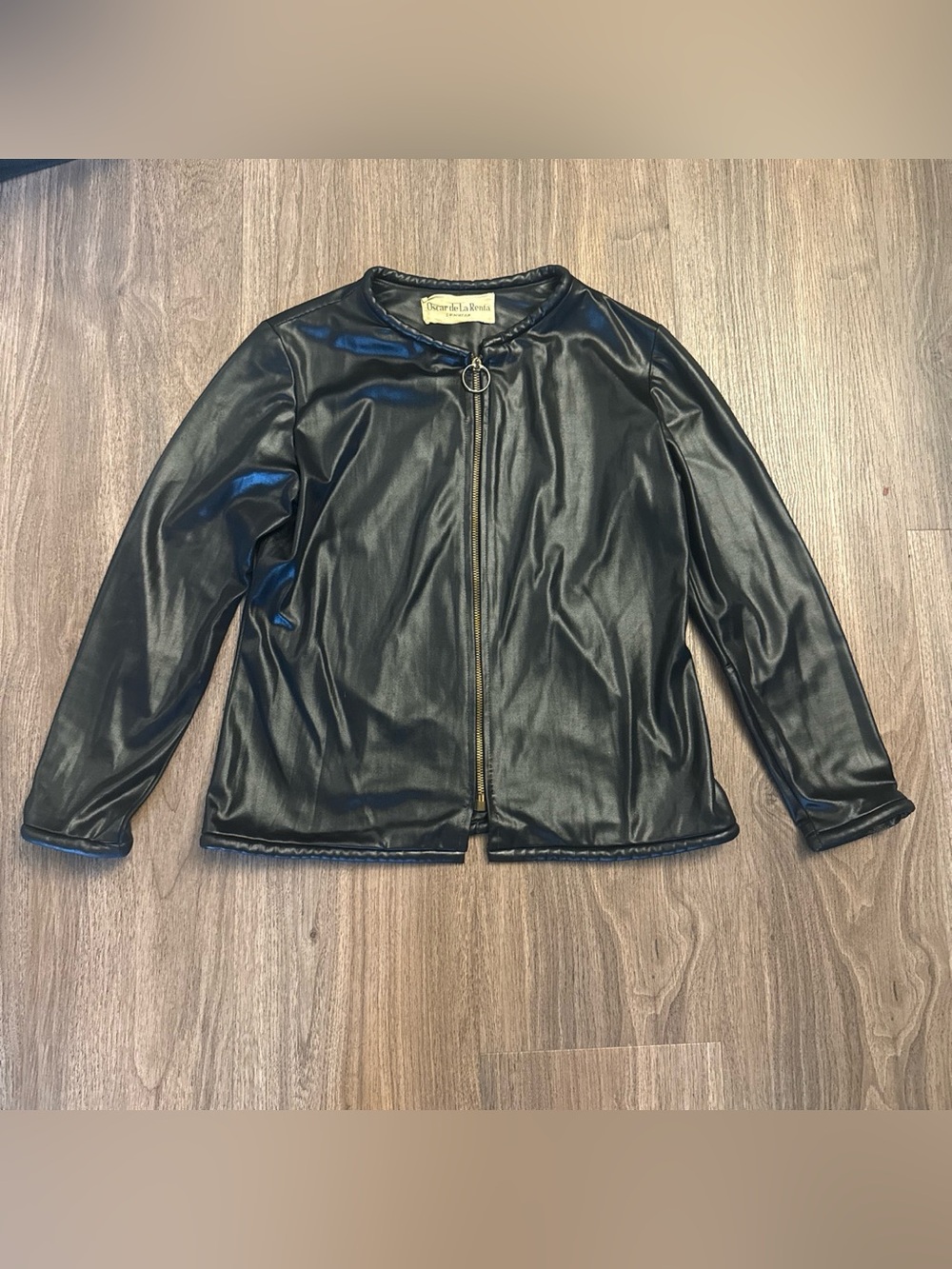 Vintage Oscar de la Renta black liquid Round-Neck Zip Jacket